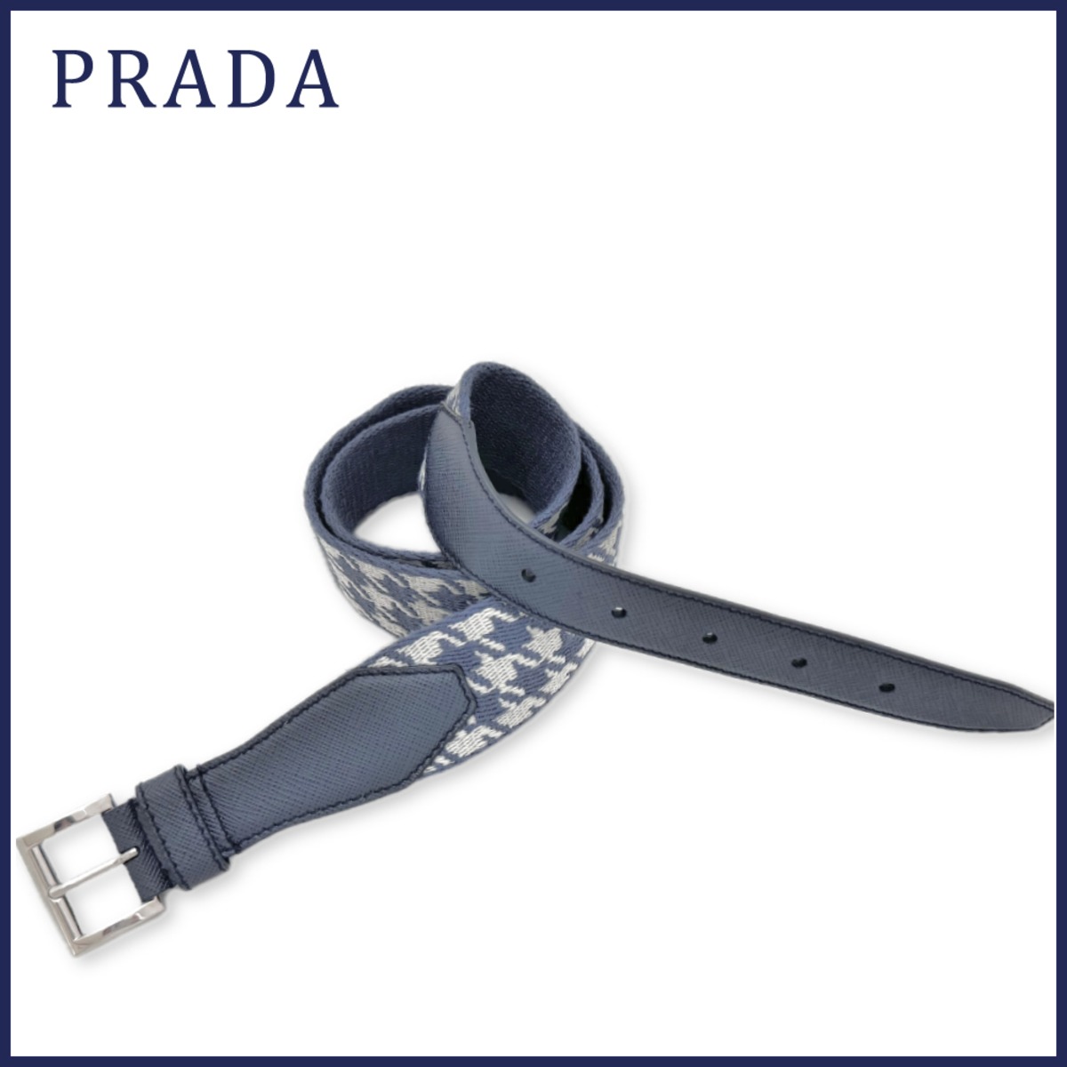 新品プラダPRADAメンズ キャンバスベルト 千鳥格子ブルー #85 | It 