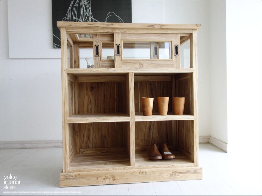 チーク総無垢 ショーケースカウンターNatla90 ガラスケース 飾り棚