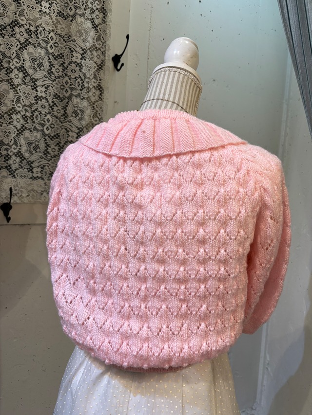 vintage pink knit ribbon cardigan
