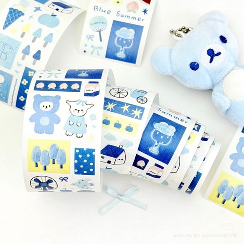 新作☆ LAC88｜Lacreme 奶油派【蓝调小序】型抜き 紙 テープ  剥離紙付