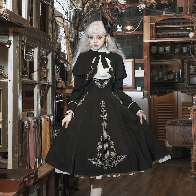 ゴシックロリィタ セットアップ｜ブラウス・ジャンパースカート・ボレロ 3点セット 楽器モチーフ 刺繍