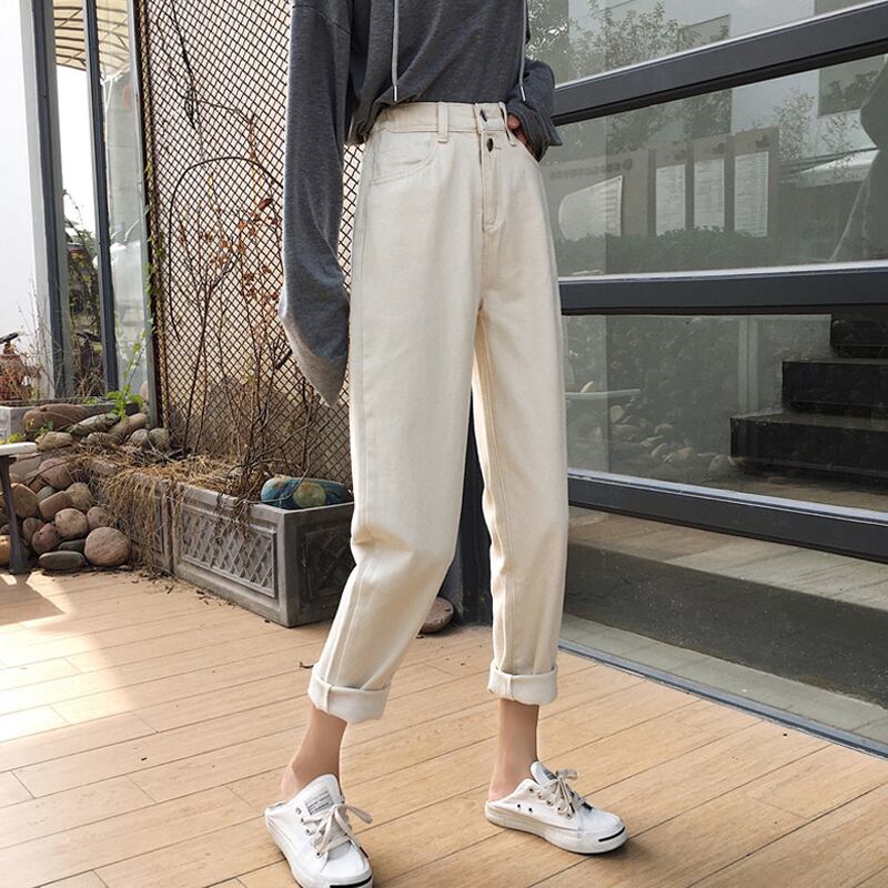 ホワイトパンツ2020年夏新作ハイウエストジーンズ女子学生バージョンルーズワイルドナインポイントパンツストレートパンツ YY-ファッション16849765750