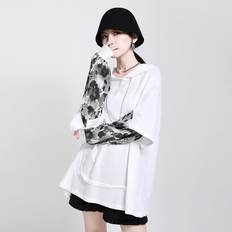 モード系 フェイク ツーピース パーカー 迷彩 大人 カジュアル