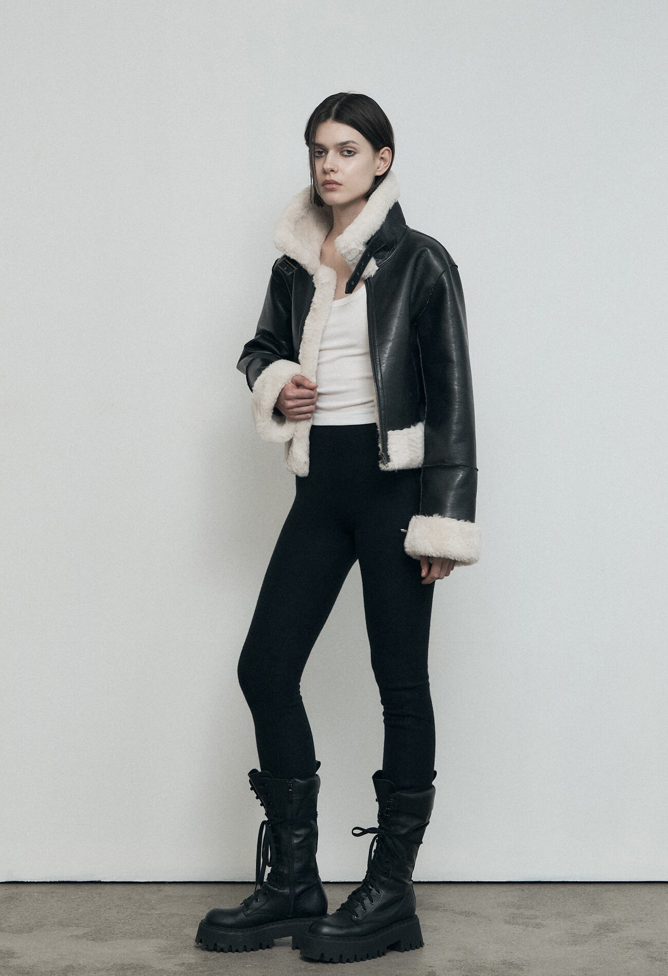 BOHEMIAN SEOUL] SLIM FIT SHEARLING JACKET, BLACK 正規品 韓国