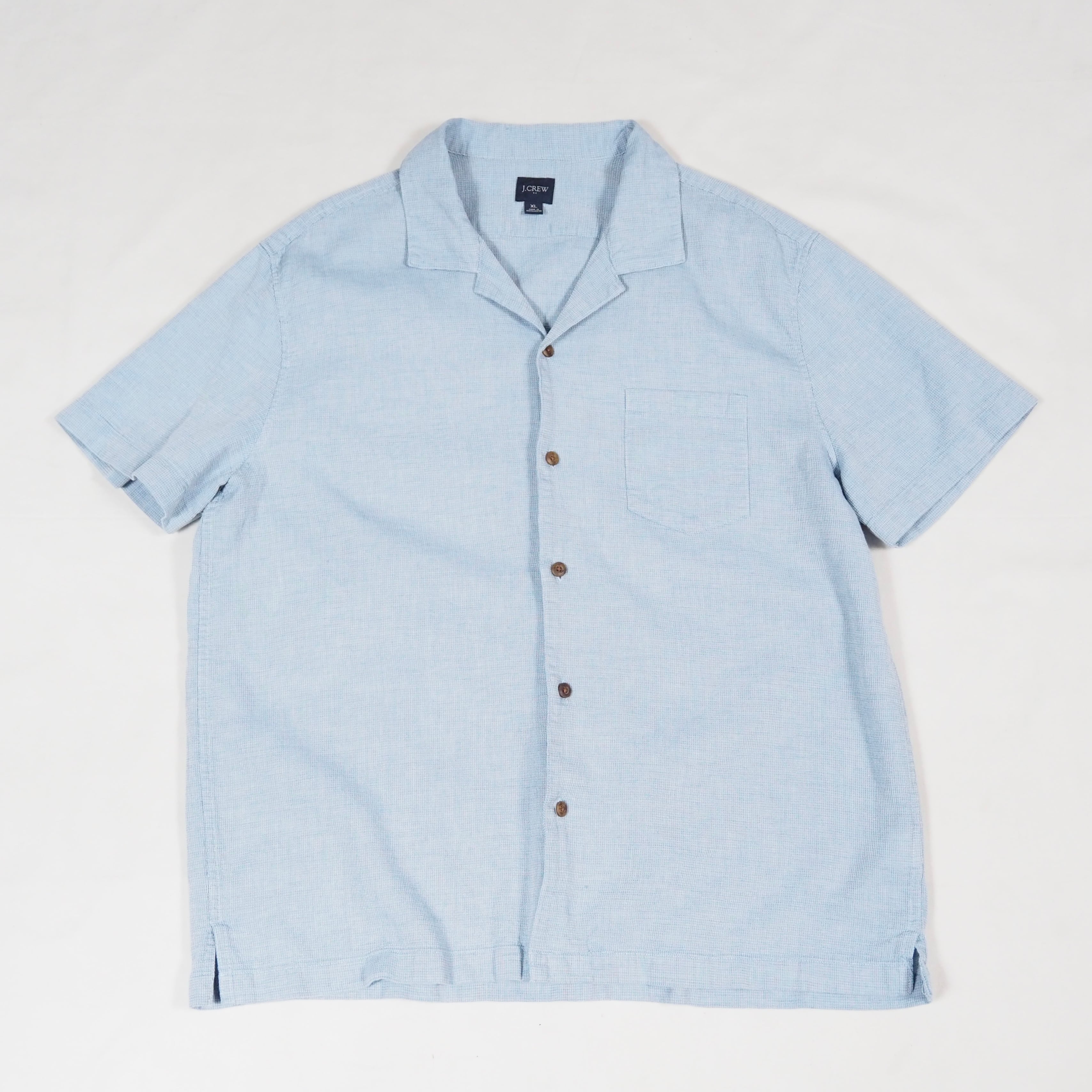 J.CREW open collar s/s shirt XL cotton sax blue ジェイクルー オープンカラー 半袖シャツ