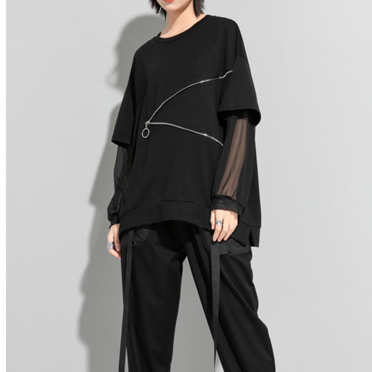 sleeve zip oversized long top L00305