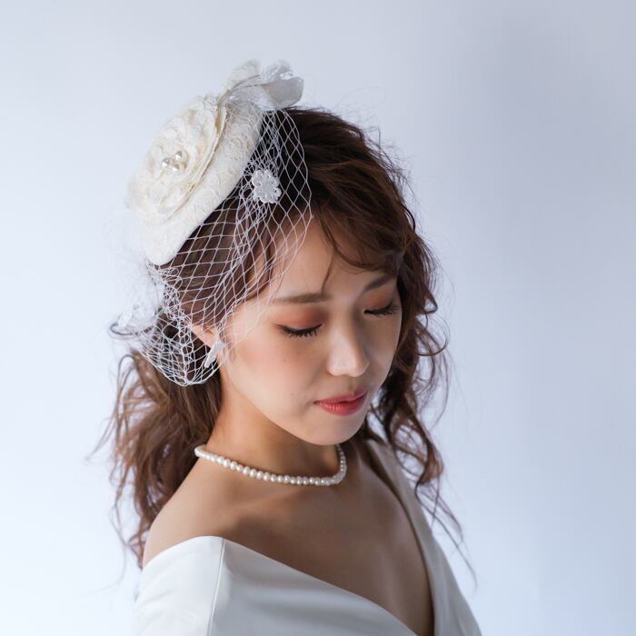 H-168 ウェディング アクセサリー【トークハット フラワーレース