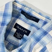 リネン100% GANT ガント DRESS FIT チェック BD ボタンダウン 長袖シャツ L/ブルー系 メンズ /VAN JAC