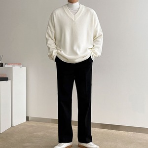 Vネックソリッドカラーニット　MT0080344