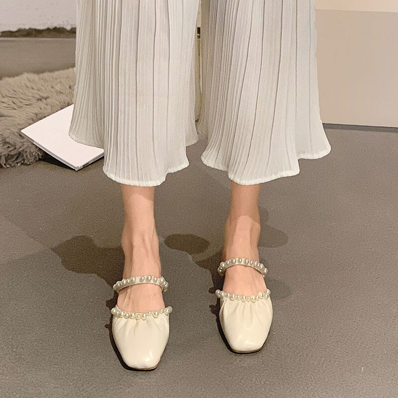 ミュールサマーパールレッドサンダル 靴 シューズ 夏物 真珠 フェイクシューズ57900194283