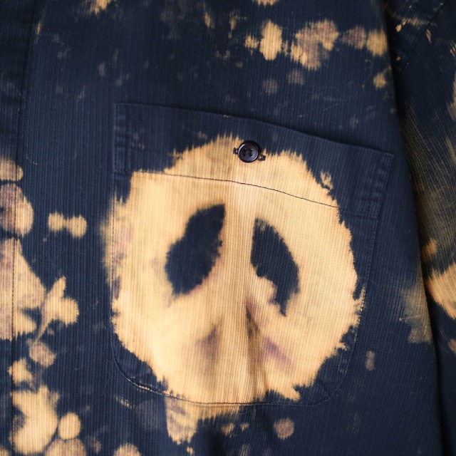 peace symbol bleach design fry-front band collar over silhouette shirt