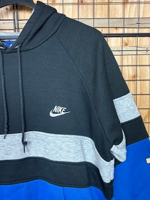 NIKE ナイキ パーカー ブラック/グレー/ブルー M 配色 カラフル プルオーバー 80s トップス ヴィンテージ 紺タグ フーディ スウォッシュ ワンポイント 古着 80年代
