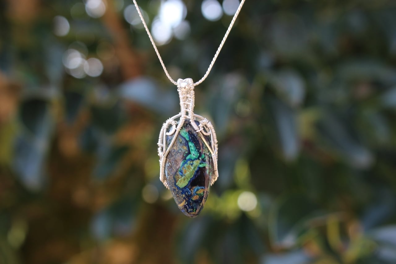 Azurmalachite silver925 wirewrapping pendant