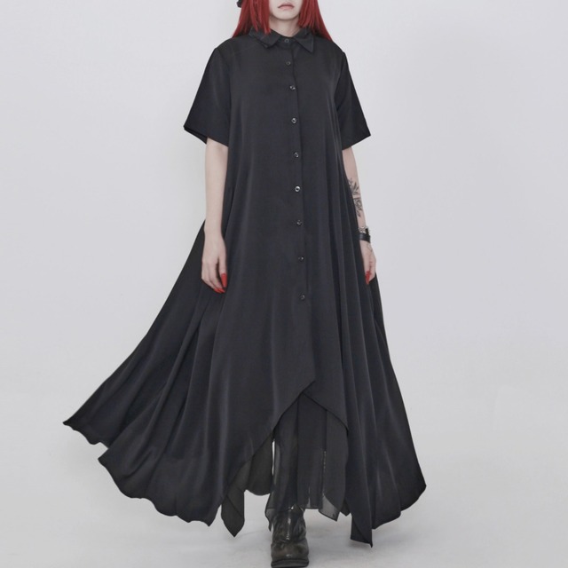 Asymmetric draped shirt one-piece C1590