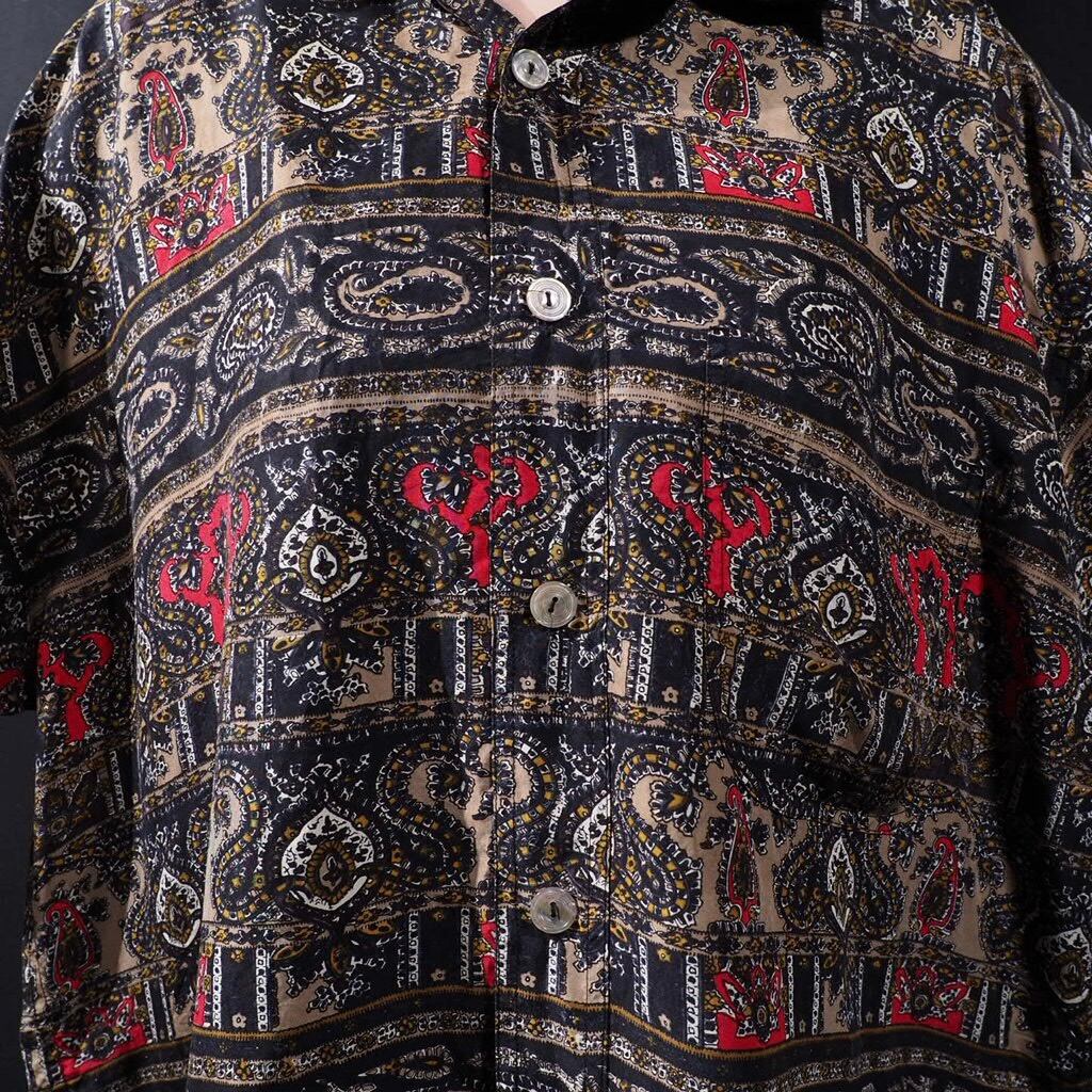 Bewitching Ethnic art full pattern SS Drape silk shirt