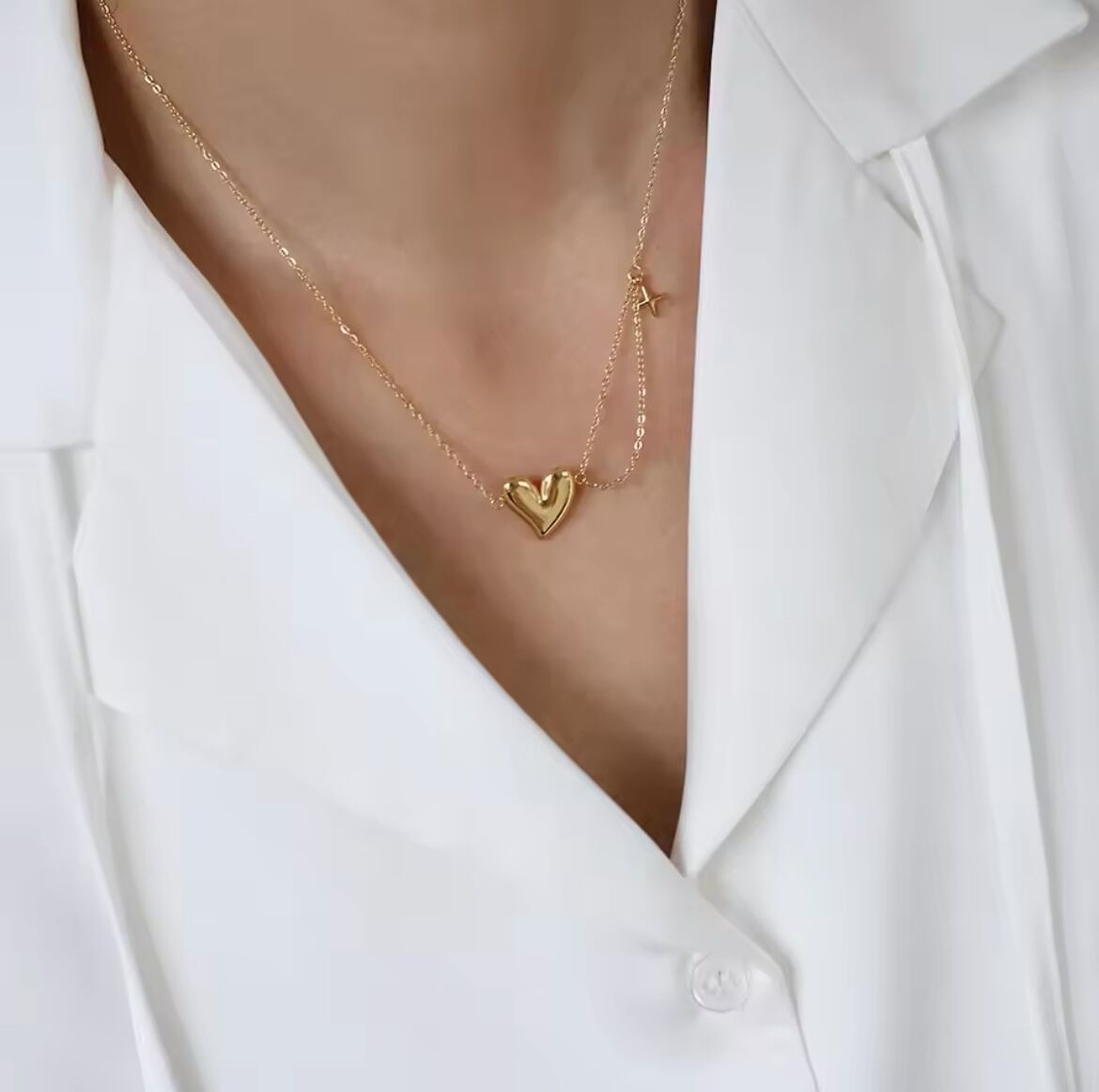 金アレ対応 316L ぽってりハートネックレス(0682)