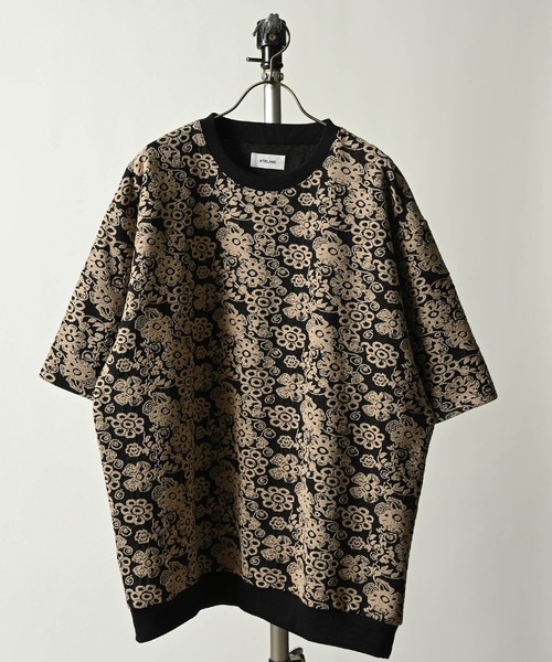 ATELANE Flower print jacquard short sleeve crew (BLK) 24A-14101