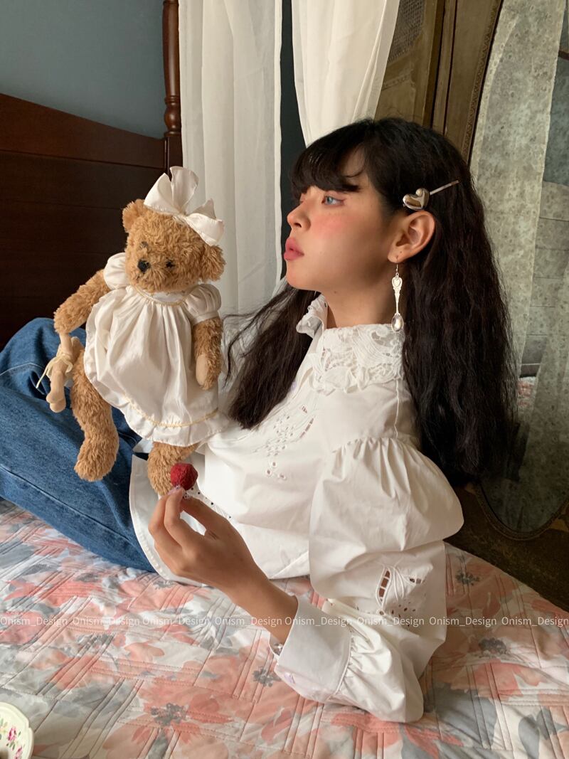 刺繍シャツ スリーブルーズトップス レディース ビッグFスモールZ韓国153987796