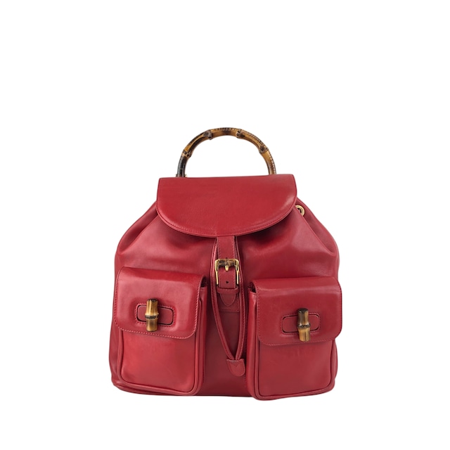 GUCCI グッチ バックパック レッド バンブー レザー ダブルポケット vintage ヴィンテージ オールド 3pzj72