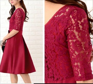 ★送料無料★9号(M)☆サテンとレース赤のワンピ－ス[OPN2572]