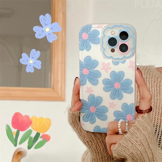 ブルーFlower柄iPhoneケース