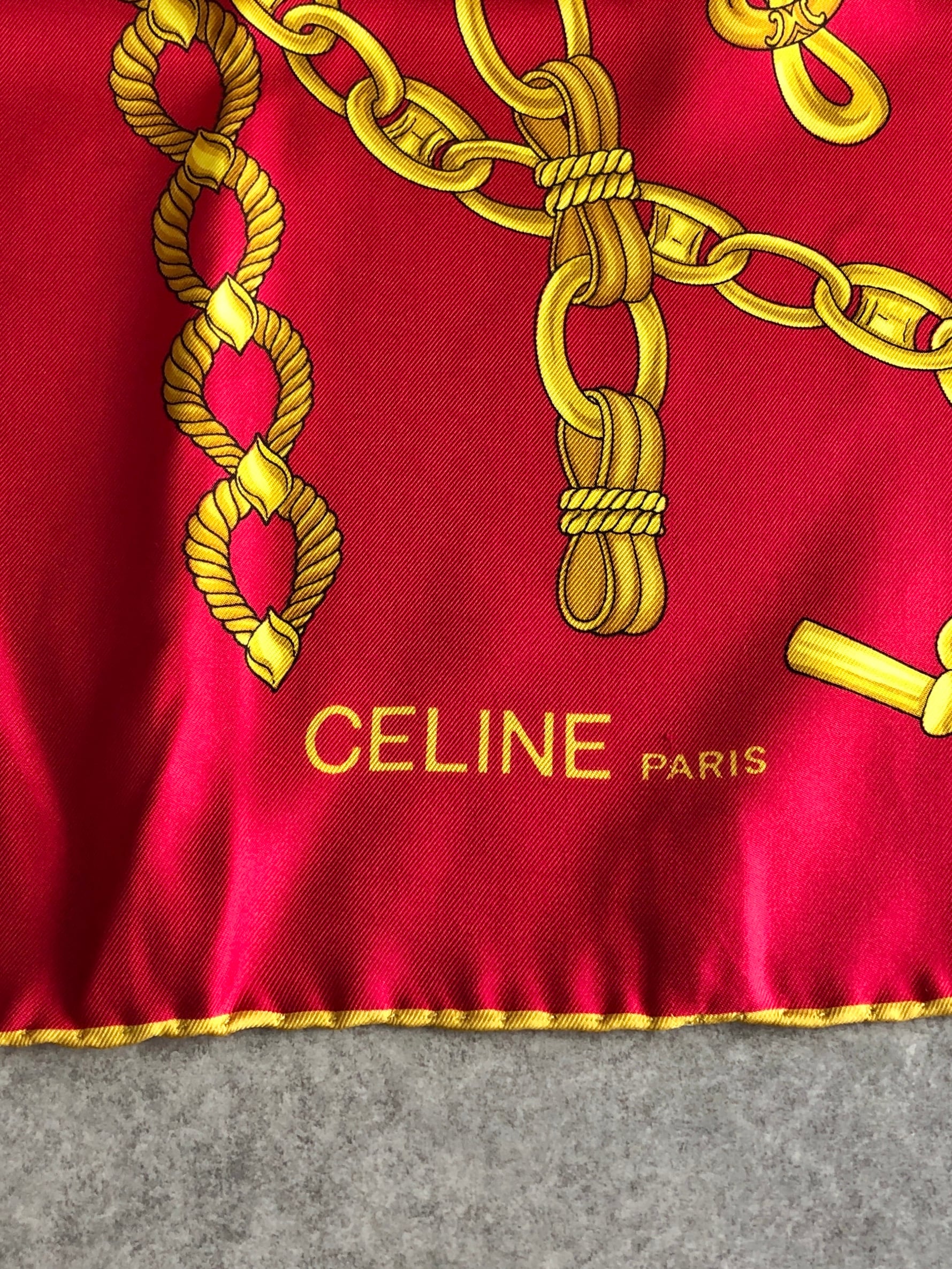 CELINE セリーヌ スカーフ レッド スターボード シルク チェーン