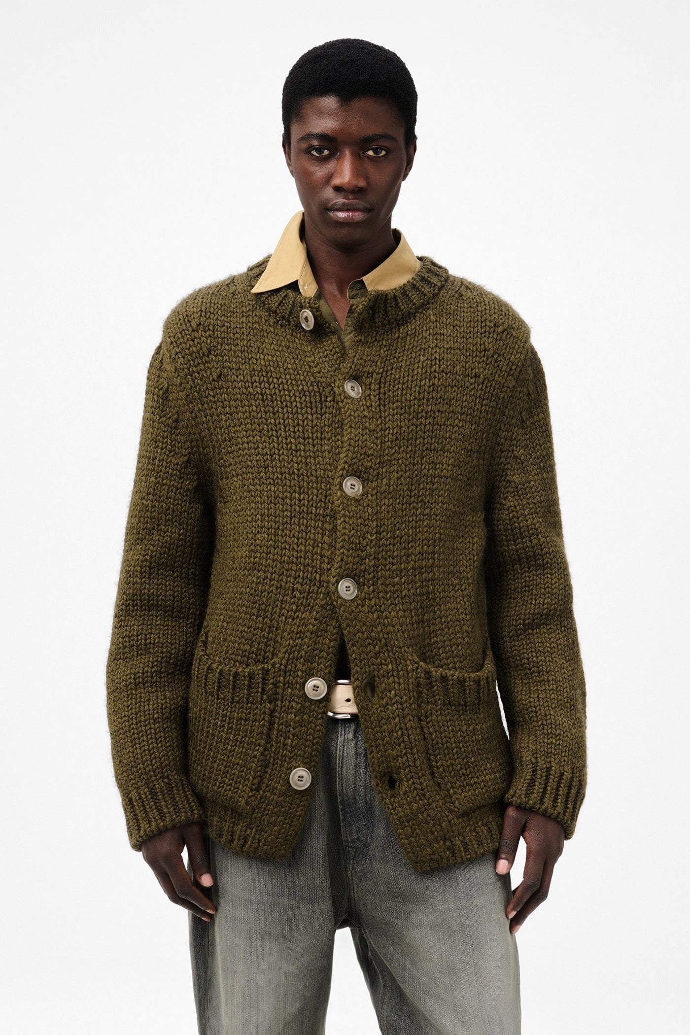 OUR LEGACY OVER CARDIGAN Olive Mega Alpaca Wool M4253OO | BEST