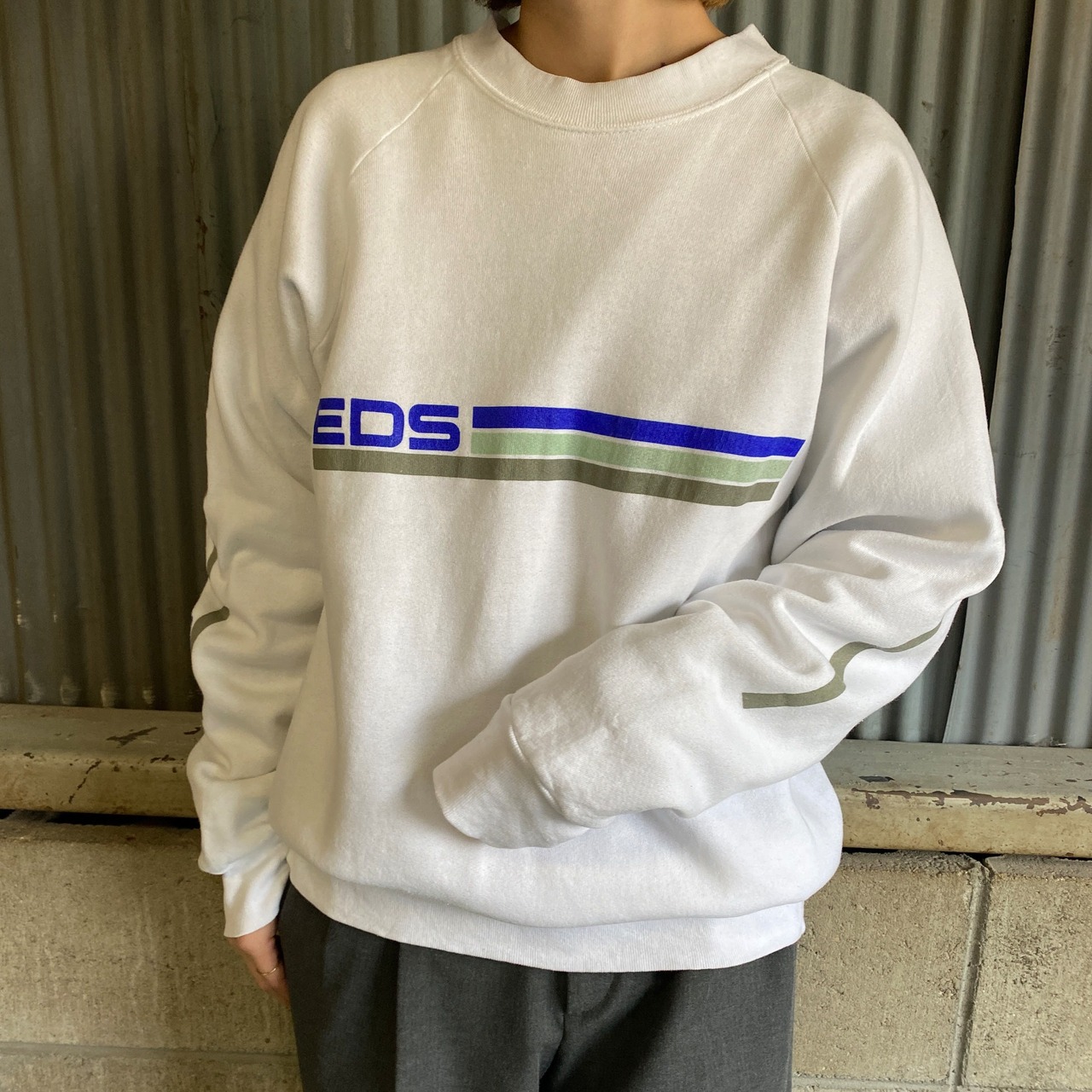 USA製 90年代 EDS IT企業ロゴ プリント 袖プリ スウェット メンズL 