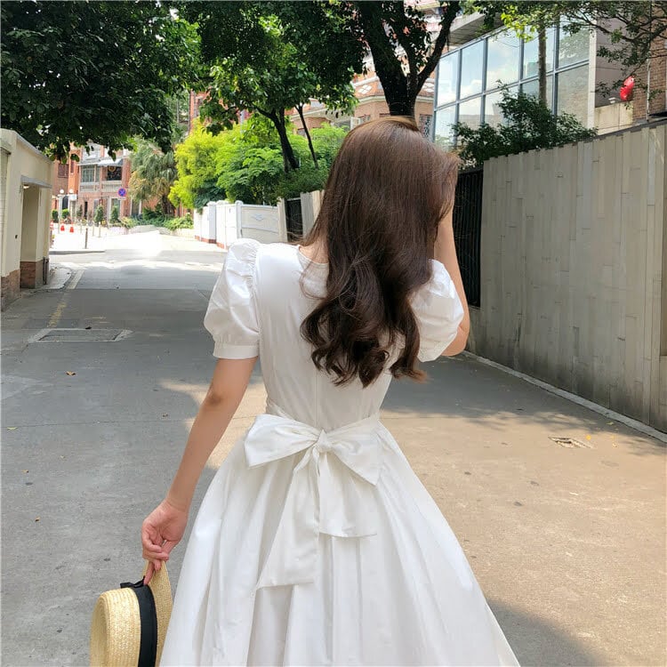 バックリボンパフスリーブフレアワンピース 全4色 L0007 | LILIANA