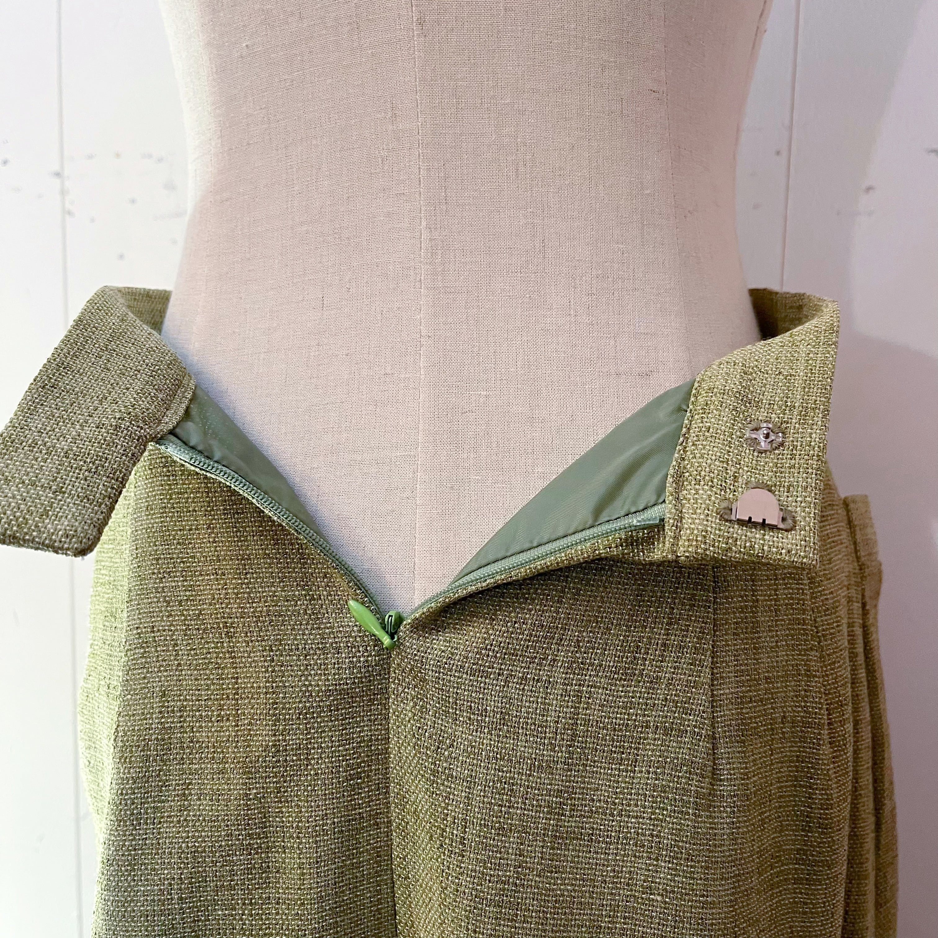 moss green tuck skirt