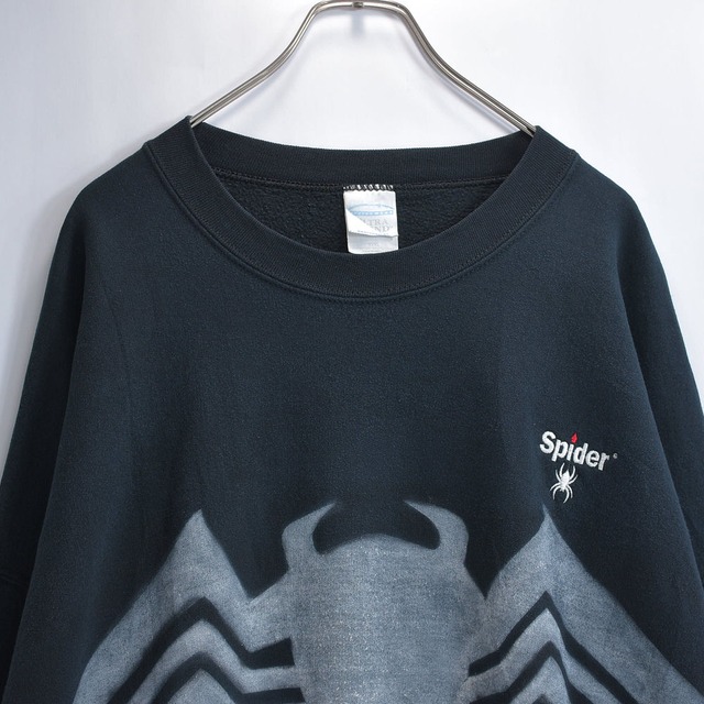 00s～ GILDAN ギルダン スパイダーマンロゴ スプレープリント & 刺繍 デザイン スウェットシャツ ヴィンテージ ビッグサイズ ブラック USA アメリカ古着 メンズXXXLサイズ