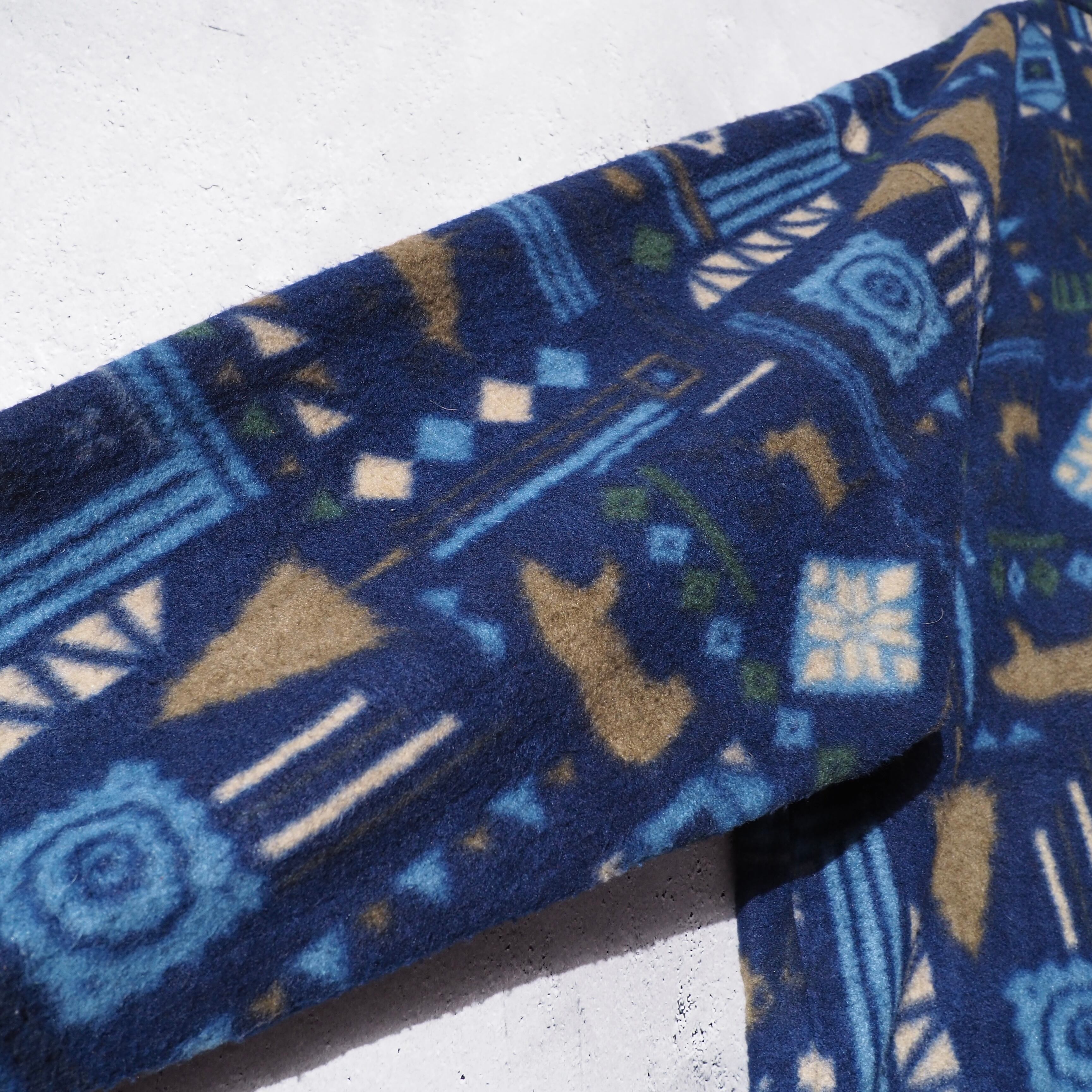 ” Northen isles” Nordic art pattern design vintage loose silhouette fleece jacket