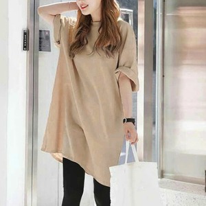 チュニック 半袖 Tシャツ レディース 韓国 春夏秋 シンプル きれいめ 大人 カジュアル おしゃれ オーバーサイズ ゆったり サイドスリット ロンT チュニックワンピース 大人可愛い 大人女子