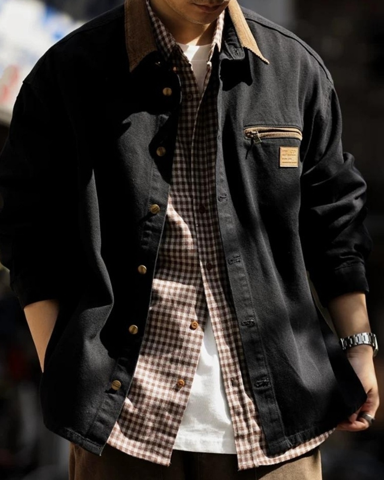 Vintage Style Color-Blocked Work Jacket  K0355