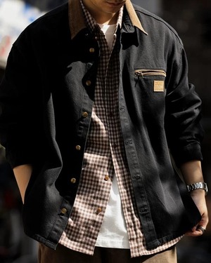 Vintage Style Color-Blocked Work Jacket  K0355