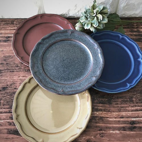 中皿　パン皿　丸皿17cm　アンティーク風　おしゃれ食器　クリスタ6色