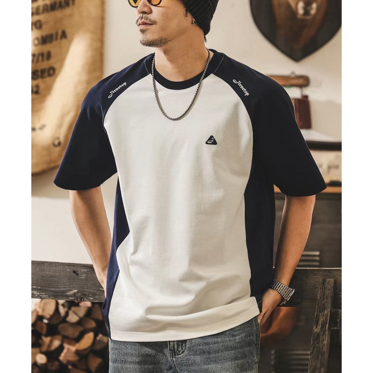 Raglan sleeve contrast tee 1367 - 2