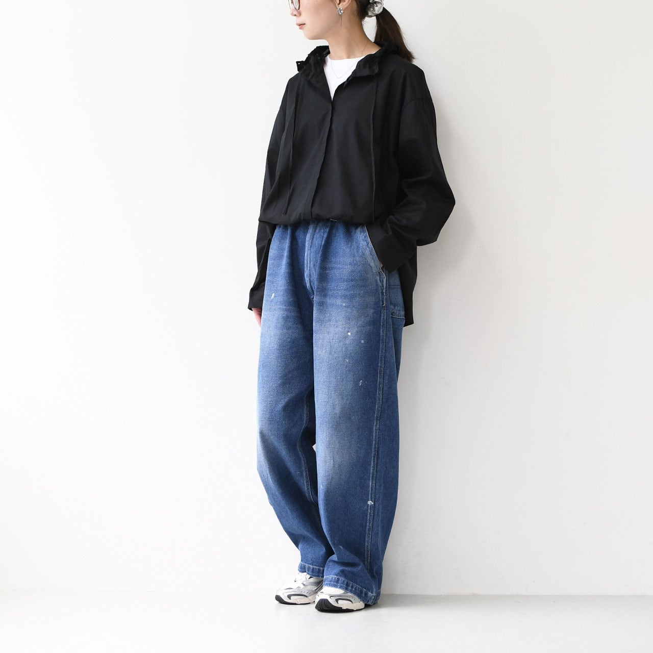 mizuiro ind [ミズイロ インド] gathered stand collar shirt [3