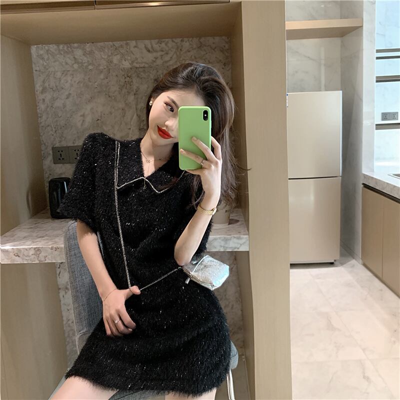 ドレス カラーブラックウェストスリムショートスカート スプリング 春物 ブラックストロベリース20145748705