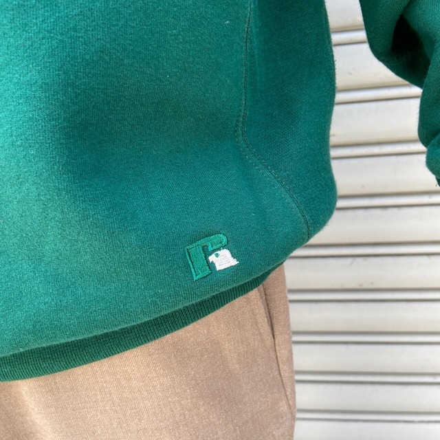 90s USA製 ラッセルアスレティック 前Vスウェット プロコットン 緑 M