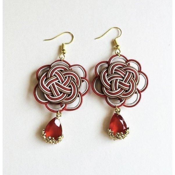 メール便可【送料無料】和風 水引・梅結び フックピアス ハンドメイド