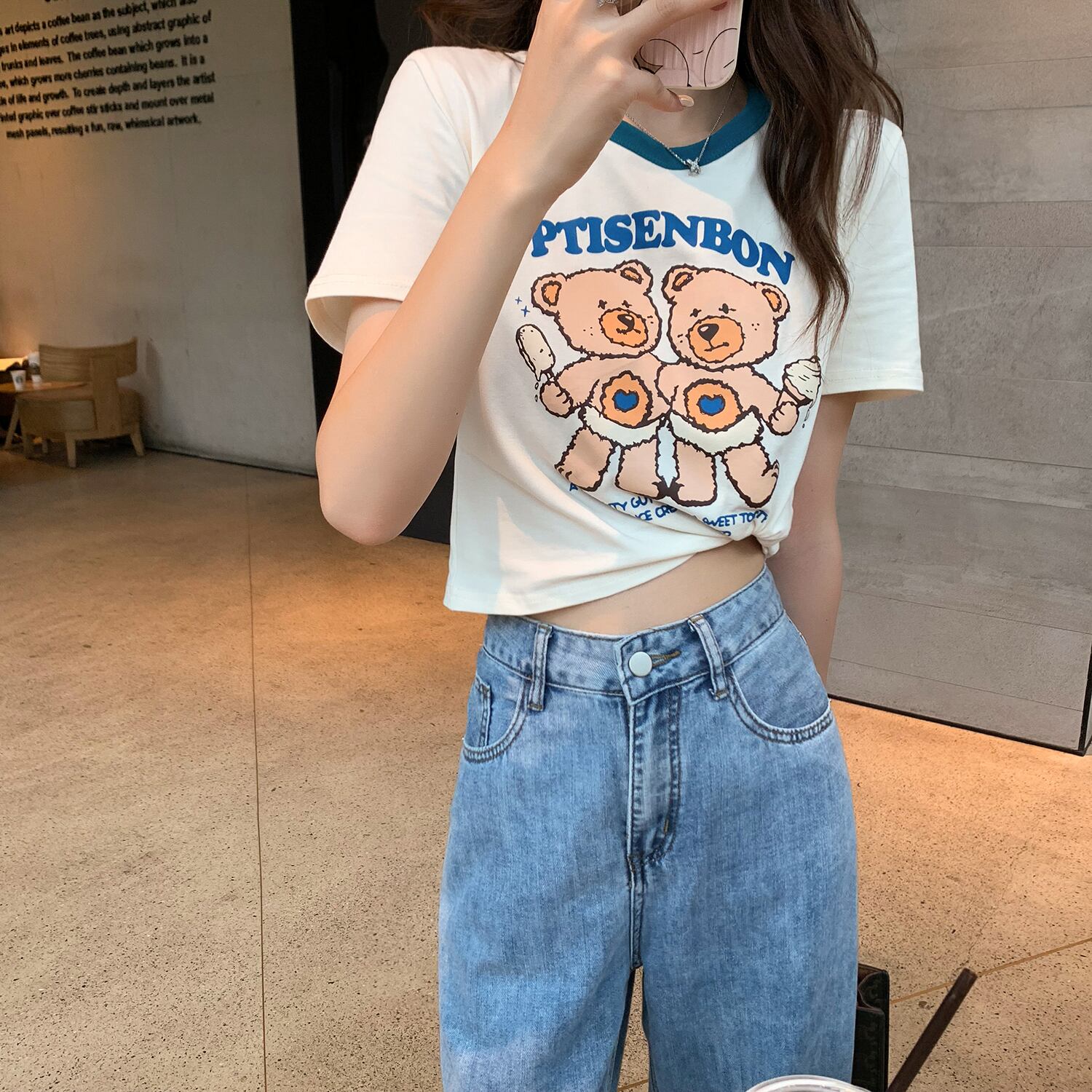 ウェストショートプリント柄Tシャツ レディースサマースタイルカジュアルトップス 夏物 6Du_Shop_Women79718936727
