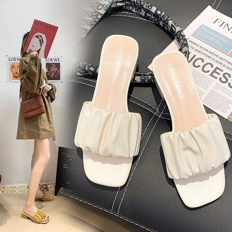 【新作】【送料無料】 2020年夏の新しいスタイルのファッションローヒールサンダルとスリッパレディースシューズカジュアルウェアとTWオンライン赤潮 靴 レッド ミュール サマー 夏物 10b624627930733