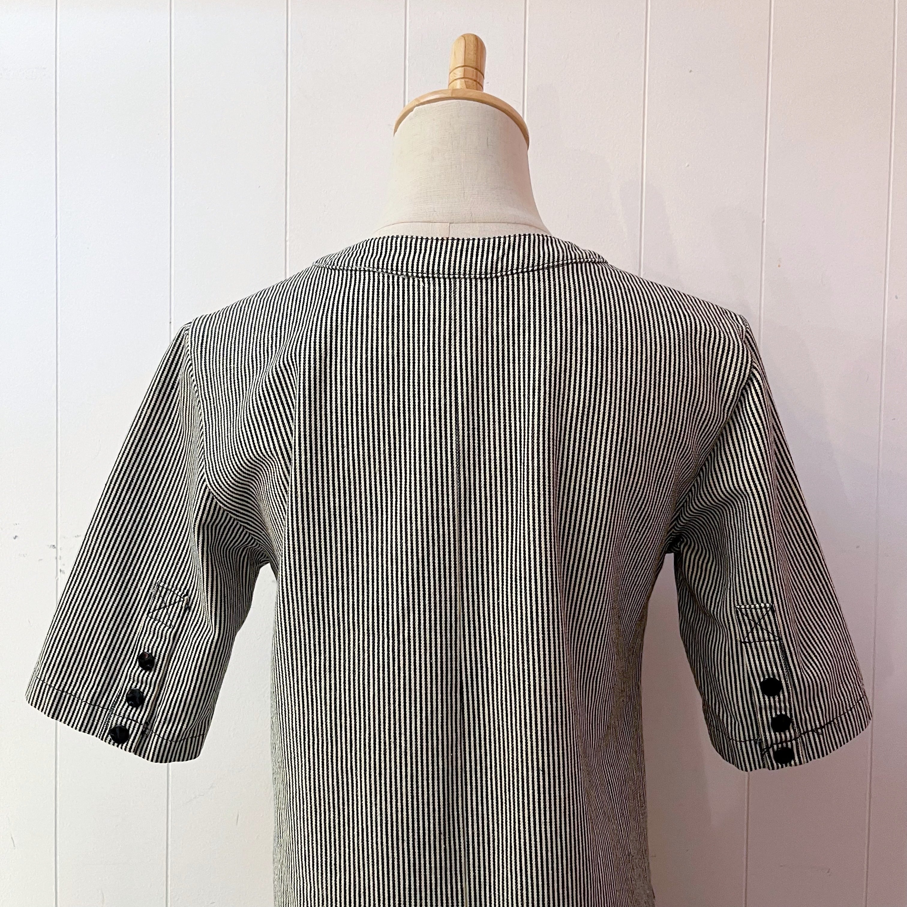 hickory stripe snap button one-piece