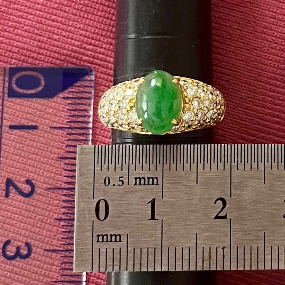 日本の作品】昭和レトロ デザイン リング K18 750 翡翠 2.58ct