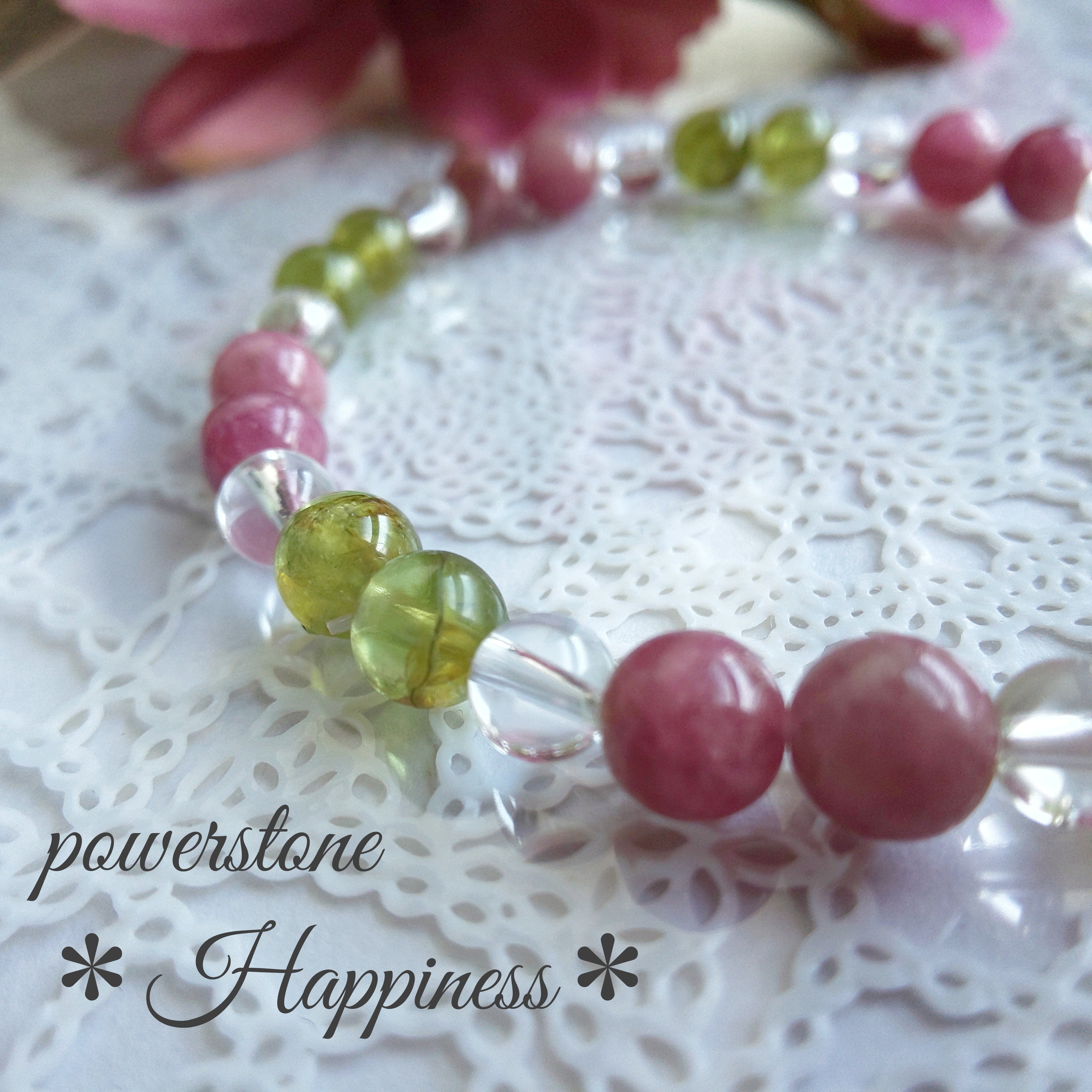 【ペリドット】【ピンクトルマリン】【水晶】天然石 パワーストーンブレスレッド