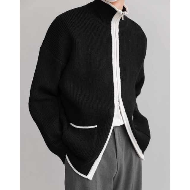 high neck rib knit full zip cardigan mr0024