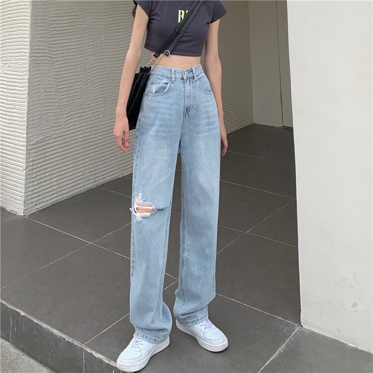 ジーンズ サマースタイルハイウェストルーズ薄手ワイドレッグパンツ 夏物 ワイドパンツ ハンチェンe667939566