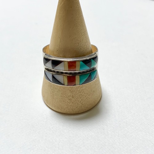 Vintage Zuni Signed AD Multi Stone Mosaic Inlay Ring