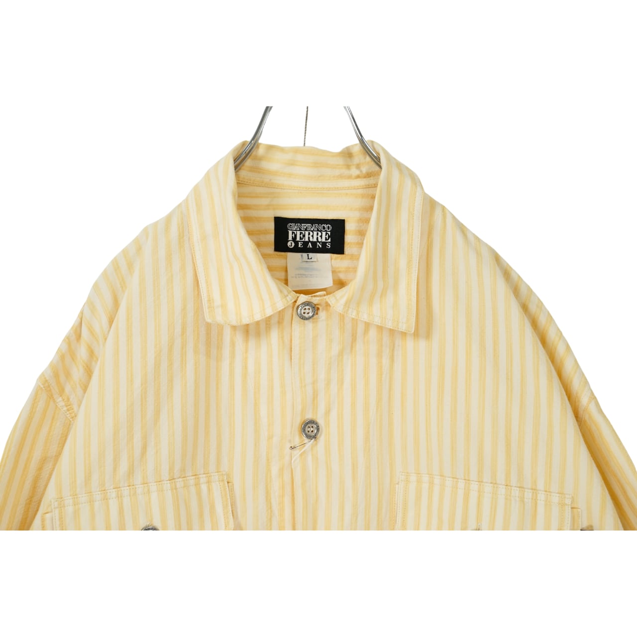 SALE】ストライプシャツ 半袖シャツ 古着 イエロー PA256 | Pickle